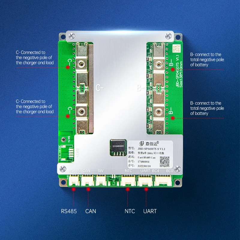 JBD Lifepo4 BMS 12V 4S 3S Smart BMS Liion 50A 100A 150A 200A BMS RS485 CAN With Series Connection For Lithium Ion Battery E-bike · image 4
