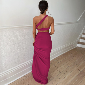 Vestido Maxi recortado de un hombro para mujer, vestido largo fruncido sin mangas ajustado Sexy de verano, trajes de noche de cumpleaños para Club - Product Image 2