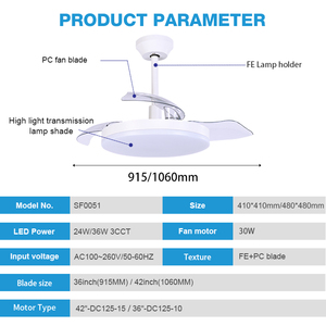 Nouveau produit Ventilateur de plafond rétractable à LED avec télécommande et moteur BLDC de 36 pouces 42 avec lumière pour salon intérieur SF0051 - Product Image 4