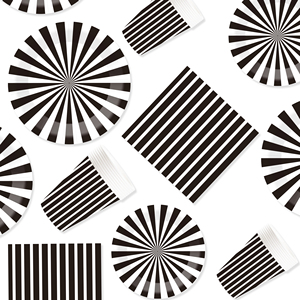 Ensemble de vaisselle rayée DAMAI noir et blanc pour fête, décoration de baby shower et d'anniversaire, assiettes en papier de 9 pouces, serviettes, couverts - Product Image 2
