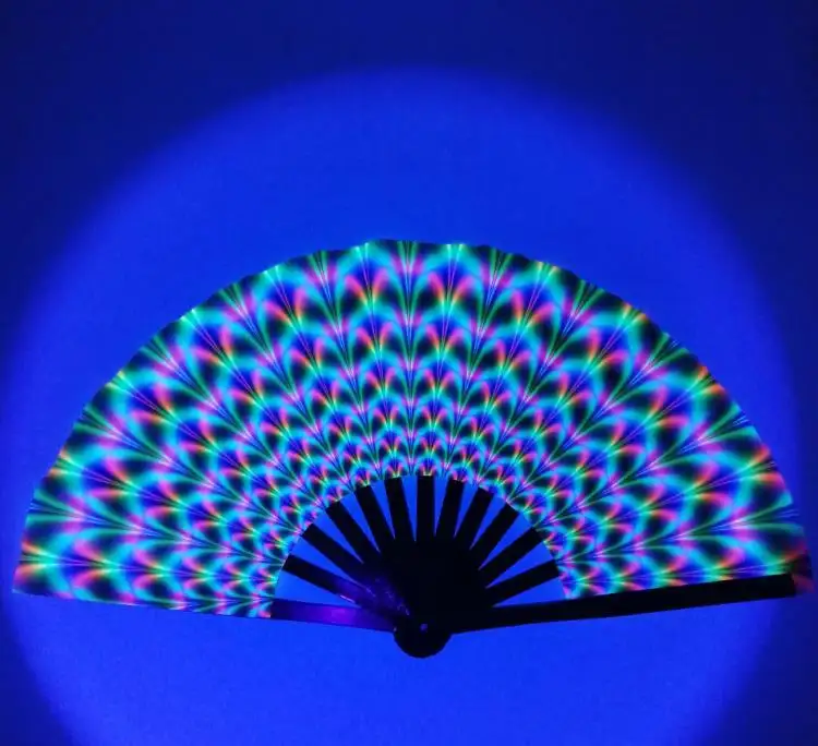 Wholesale Large Folding Hand Rave Party Fan Clack Neon Customized blacklight UV responsive Fans 10 Styles