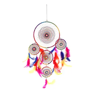Handcrafted Colorful Feather Lucky Beaded Fairy Dream Catcher Home Decoration Dream Catchers Wholesale Wall Hanging Wind Chime