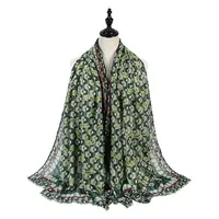 ผ้าคลุมฮิญาบมุสลิมลายดอกไม้สำหรับผู้หญิง,ผ้าคอตตอนลายดอกไม้ขนาดใหญ่ผ้าคลุมไหล่ฮิญาบพิมพ์ลายมัดย้อมผ้าพันคอ