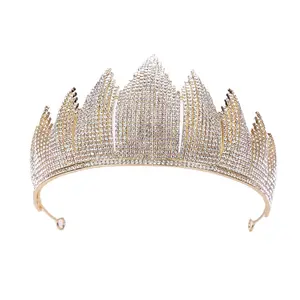 2021 New Design Full Crystal Rhinestone Gold Bridal Wedding Tiara Crown Luxury Princess Party Metal Royal Crown