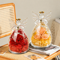 Figurine d'ange en fleur éternelle sous cloche en verre, faite à la main, au toucher naturel, longue durée, cadeau romantique pour les occasions