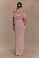 Robe longue en maille rose Joydressing, épaules dénudées, avec appliques florales 3D, moulante, pour soirée, prix d'usine