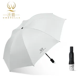 2022 Großhandel Stahlrahmen mit schwarz plattiertem Sonnen regen Drei klappbarer Regenschirm Manueller Regenschirm