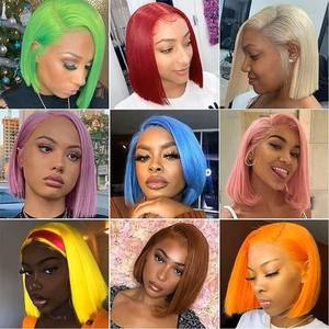 Cheveux humains brésiliens Remy courts de 8 pouces, 13x4, double trame, sans colle, avec baby hair, rose, pour perruques, HD transparent - Product Image 5