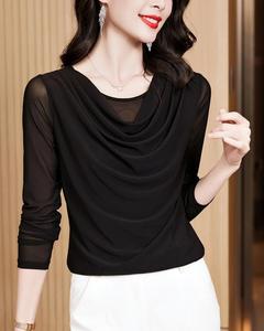 Nova cor sólida moda All-Match <span class=keywords><strong>Plus</strong></span> <span class=keywords><strong>Size</strong></span> Swing Collar manga comprida malha assentamento camisa para as Mulheres - Product Image 3