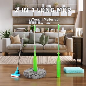 סחבת שטוחה 360 מעלות עם ידית נשלפת, סחיטה עצמית, ללא צורך בשטיפה ידנית, סיבוב חופשי, חוסכת מים, הפרדה בין רטוב ליבש, מנקה רצפות - Product Image 2