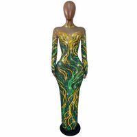 Robe longue de soirée de luxe à manches longues avec strass pour anniversaire, bal de promo, mariage, soirée, banquet, robe moulante formelle pour femme