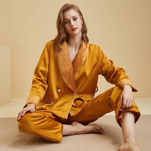 New Design French Style Silk Sleepwear Lingerie 2-Piece Private Label Loungewear Set Spring Velvet <strong>Pyjamas</strong> for Women <strong>Thermal</strong> - Product Image 5