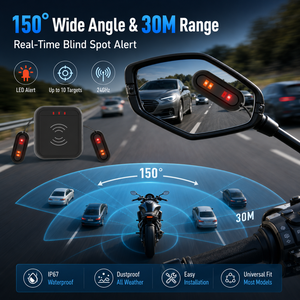 Sistem Blind Spot Sepeda Motor Sensor Radar 24GHz Tahan Air IP67 Peringatan LED 150 °   Kit Jangkauan Jauh Sudut Lebar 30M - Product Image 1