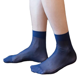 Medias de vestir de negocios para hombres con patrón de tubo medio, calcetines de traje negros ultrafinos de verano - Product Image 1