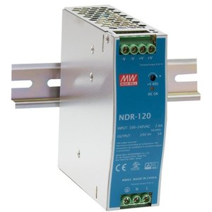 Mean Well Ndr-120 Din Rail Power Supply 12V 10A Single Output 50/60Hz 100-240Vac Input Natural Convection Cooling - Product Image 1