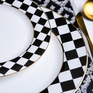 Vintage Porcelain 8inch 10inch Black Plates Ceramic Flat Dinner Plates Custom logo Porcelain <strong>Dinnerware</strong> <strong>Set</strong> for Resstaurant - Product Image 3
