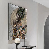 Vente en Gros Usine Décoration Murale Tableau Art Abstrait Portrait Huile Femme Africaine Noire pour Hôtel
