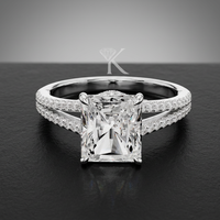 Anillo de Diamante Cultivado en Laboratorio con Corte Radiante E VVS 2 Certificado por IGI, Anillo de Compromiso o Anillo de Oro Sólido de 14K con Pavé de Diamantes