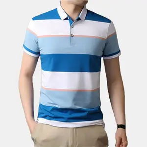 Camiseta de manga corta para hombre, Polo a rayas con logotipo bordado personalizado, fabricante de proveedor de oro de 12 años