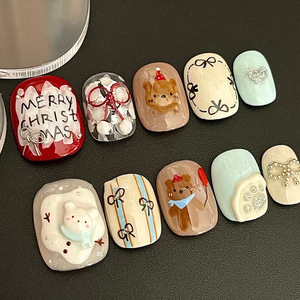 Lot de 10 faux ongles à presser pour Noël, motif œil de chat, dessin animé, <span class=keywords><strong>renne</strong></span>, ours, nœud, style doux, vente en gros - Product Image 6
