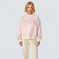 Sudadera Oversize Personalizada para Mujer con Estampado Floral, Cuello Alto Simulado, Apliques y Logotipo Personalizado, Estilo Cottagecore Casual