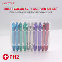 LJ-84 10 embouts de tournevis cruciformes double extrémité 65 mm, revêtement couleur, acier S2 PH2, tige hexagonale, étui télescopique, DIY, industriel, OEM