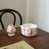 Handgemaakte keramische Chawan Kawaii fruitthee cadeau voor haar, inclusief kersen Matcha kom en gardehouder, Chinees keramiek Matcha kom set