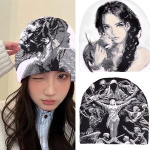 Gorro de Punto Jacquard Acrílico Retro de Doble Capa para Uso Diario, Festivales de Música y Streetwear, Estilo 2K, para Hombre y <span class=keywords><strong>Mujer</strong></span> - Product Image 2