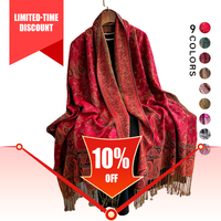 Écharpe Cachemire Femme Douce Jacquard Paisley Ethnique Vintage Longs Pompons Double Face Hijab Automne Pois Losanges – Expédition Rapide