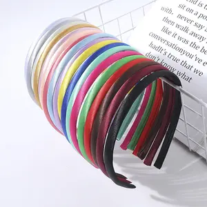 Diadema de satén de 1cm de ancho, accesorio para el cabello de color sólido, barato