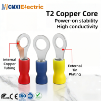 Terminal de Anillo de Compresión CNXI Serie RE, Tipo de Fácil Inserción, T2, Cobre y PVC Aislado, Estañado, para Conexión Rápida de Cables