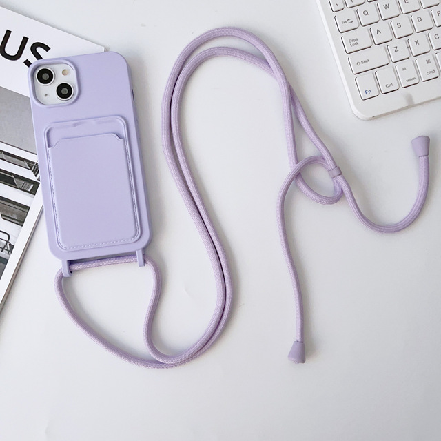 Silicone Necklace Phone Case with Strap and Card Slot Wallet Lanyard Phone Case for iPhone 11 12 13 14 Pro Max