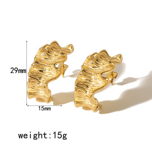 <b>Cuff</b> <b>Earrings</b> 18K Gold Stainless Steel Pleated Texture Irregular C Shape Fashion Jewelry for Women - Product Image 5