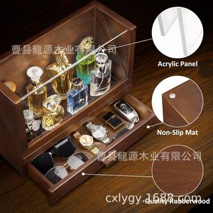 กล่องเก็บน้ำหอมแบบตั้งโต๊ะไม้พร้อมลิ้นชักกันฝุ่นสำหรับผู้ชาย - Product Image 3
