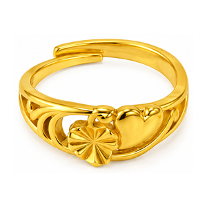 Golden Heart Flower <b>Ring</b> 9K <b>Gold</b> Jewelry <b>24K</b> Plated Romantic Style Unisex Daily Wear Gift Fashion <b>Rings</b> - Product Image 1