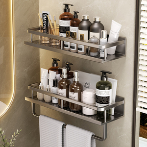 Carrito de ducha montado en la pared, soporte adhesivo, toalleros, almacenamiento, esquina de baño, organizador sin perforación, estante para inodoro - Product Image 1