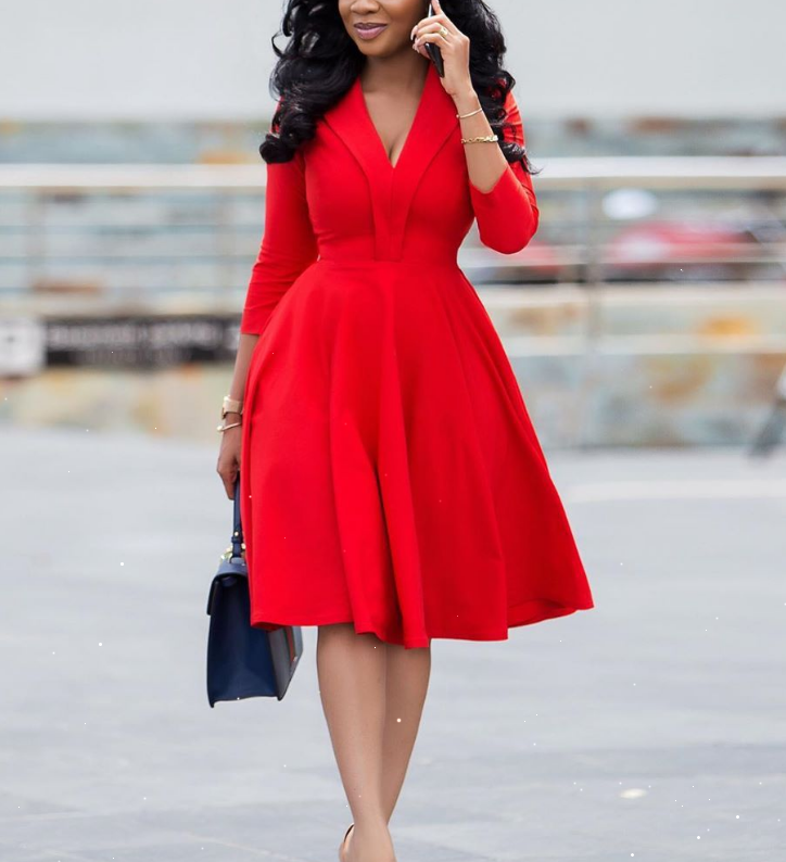 Hot Sale Spring Autumn Ladies Dress Sexy Fashion Solid Color Dresses Women's  Deep V-nece Pleated Dress| Alibaba.com