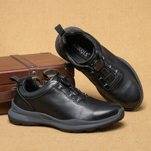 Chaussures de marche en cuir véritable noir à bout rond, semelle extérieure en caoutchouc, semelle intermédiaire en EVA, confortables, chaussures décontractées pour hommes, toutes saisons - Product Image 3