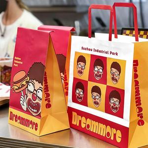Bolsas de Papel Kraft Ecológicas con Logotipo Personalizado y Asas Planas para Comida Rápida, Pollo Frito y Hamburguesas - Product Image 3