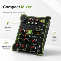 Console de mixage audio professionnelle 5 canaux Bluetooth USB avec alimentation fantôme 48V, égaliseur 2 bandes, console de mixage DJ compacte pour diffusion en direct et karaoké