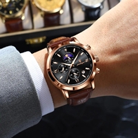 Jam Tangan Bisnis Mewah POEDAGAR 882 Tali Kulit Kronograf Tahan Air Olahraga Quartz untuk Hadiah Pria Relogio Masculino