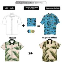 Desain Logo Kustom Cetak Sublimasi Pakaian Pantai Cepat Kering Satin Poliester Kerah Kancing Lengan Pendek Kemeja Hawaii Pria