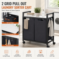 Chariot de tri des linge à 2 sections avec plateau en bambou imperméable et roues verrouillables pour salle de bain, chambre et hôtel