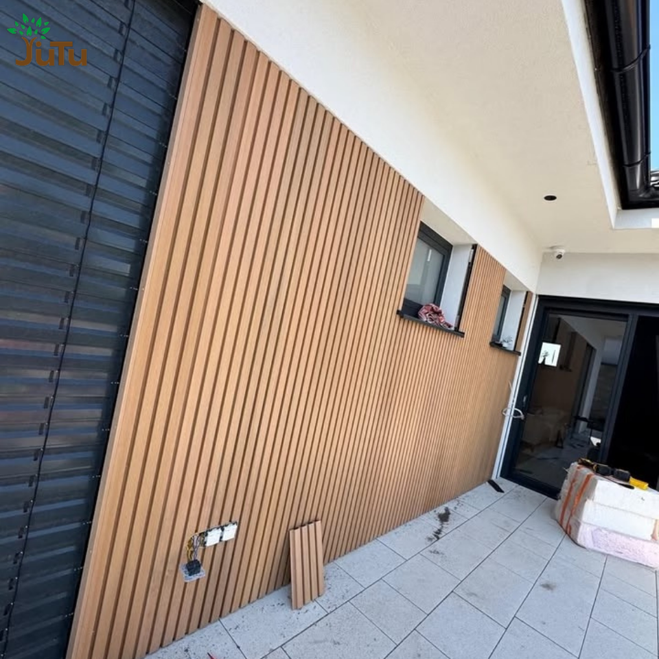 Polyurethane Textured Cladding Light Texture WPC Wall Cladding Panel Deep Charcoal Groove Linear Slat ...