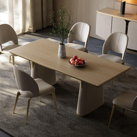 Table à manger rectangulaire en marbre blanc pour 12 personnes, avec deux pieds en cuir, meubles de cuisine de luxe simples, grossistes chinois