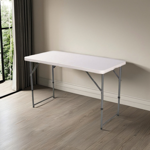 Tavolo Pieghevole Tradizionale per Bambini in HDPE Bianco con Gambe in Acciaio, Arredo per Esterni, Casa, Studio e Soggiorno - Product Image 3