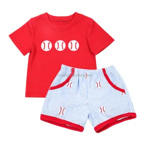 Baseball Embroidery Top Pants Boys Clothes Set Wholesale Kids Toddler Boutique Clothing Set