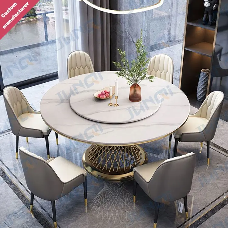 Foshan Fabrik heiß verkaufen Gold Luxus billig 6-Sitzer Stühle Esszimmer Set Edelstahl Rahmen Marmor Esstisch Set