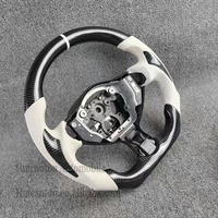 Volant sport en fibre de carbone noire et cuir perforé blanc, personnalisation acceptée, compatible avec Toyota GR 86 Subaru BRZ