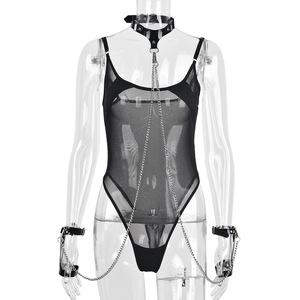 Perspectiva malla Pu cadena Lencería Sexy mujer Tune Up ropa interior ropa con cuello Bondage esposas Lencería Sexy para mujer - Product Image 5